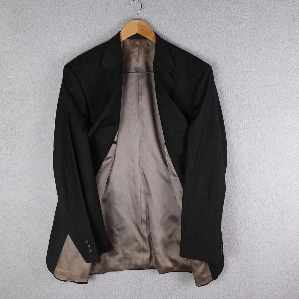 Monsieur by Givenchy Mens 44 Long Worsted Wool Pinstripe Blazer Jacket Black
